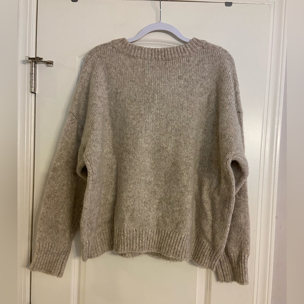 ZARA women’s Knit Wool/Acrylic Boxy Tie Front Pullover Sweater Size L Cream - Picture 2 of 5